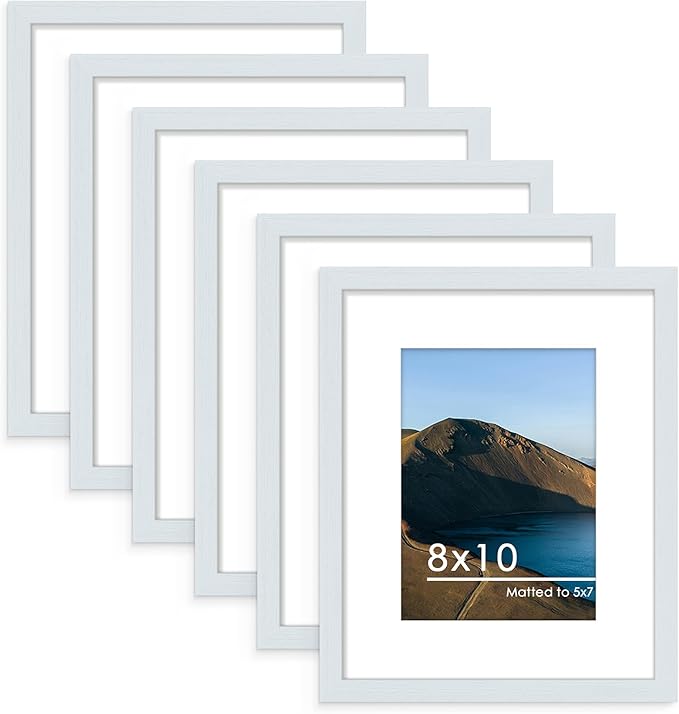 PEALSN 8x10 Picture Frame Set of 6, Display Pictures 5x7 with Mat or 8x10 without Mat for Wall Mounting or Table Top Display, Photo Frames Collage for Wall Decor, Blue
