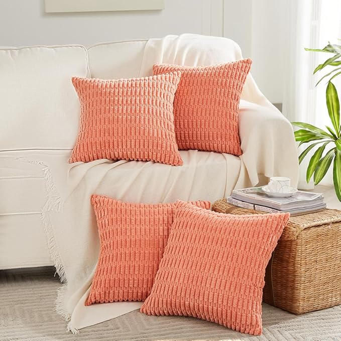 Fancy Homi 4 Packs Decorative Throw Pillow Covers for Living Room Couch Bed, Modern Farmhouse Boho Home Décor Accent Cushion Case, 24" x 24" (Pack of 4), Coral