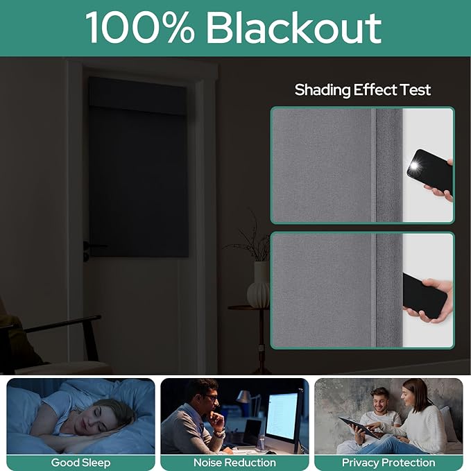 HOMEIDEAS 100% Dark Grey Linen Blackout French Door Curtains, Privacy Door Window Curtains, 30 X 40 Inch Room Darkening Blinds, Thermal Insulated Shades for Bedroom, 1 Panel