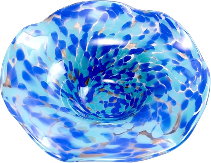 Hand Blown Murano-style Art Glass Bowl, 10.2-Inch Large Decorative Centerpiece for Table, Cobalt Blue Fruit Display & Kitchen Counter Decor