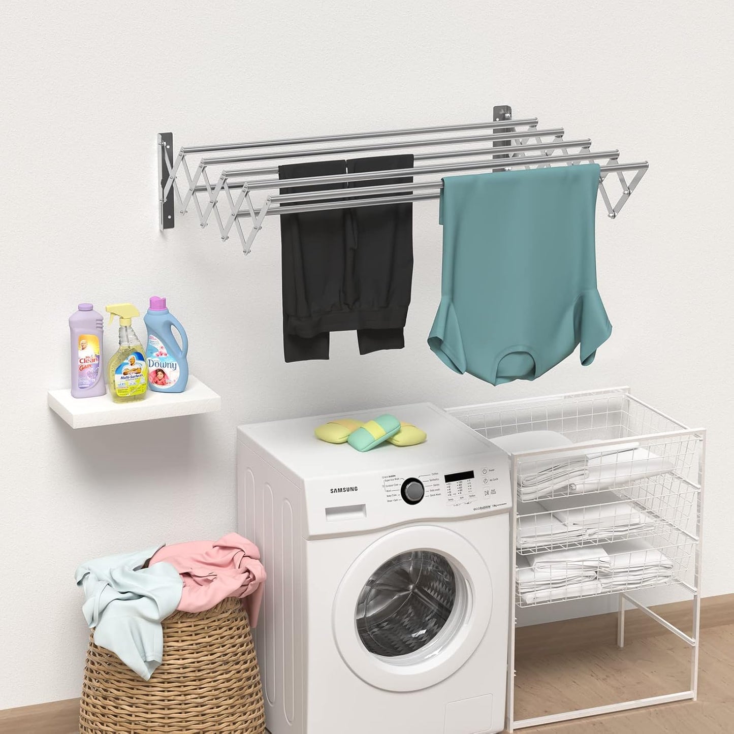 Guevara Wall Mounted Clothes Drying Rack,Stainless Steel Foldable Drying Rack for Laundry Room/Bathroom Tower，Easy to Install 31-inch Rod, 120 lbs Large Capacity- Indoor and Outdoor Use