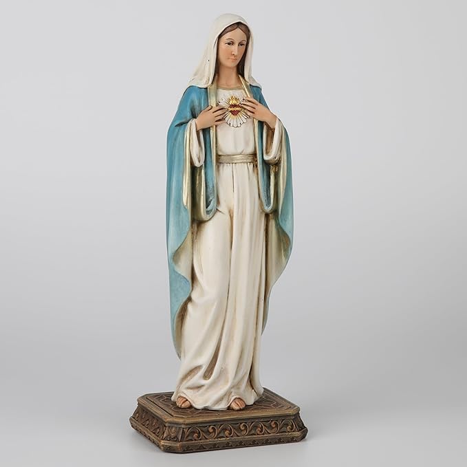 BC Catholic Immaculate Heart Mary Statue, 10" H Blessed Virgin Mary Figure for Altar, Holy Mother with Rosary Holder for Prayer Note, Religious Gift to Mon, Catholic Decor, Handmade by Buildclassic