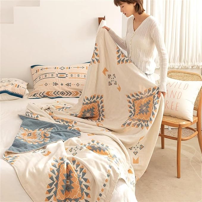 MSGKV Summer Blankets Cotton Throw Blanket 60"x 80" Muslin Blanket for Couch Bed Chair, Soft Bed Cotton Quilted Boho Quilts Blankets Gifts for Women