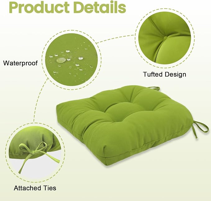 idee-home Outdoor Chair Cushions Set of 2, Patio Seat Cushions | Tufted Thick 17 x 17 x 5 Inch Cushions for Outdoor Furniture Waterproof with Ties, Dining Pads Dark Cerulean