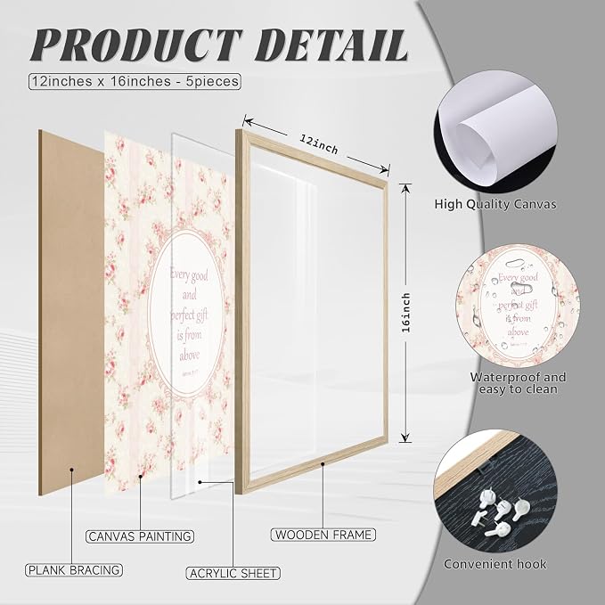 Nursery Christian Wall Art Bible Verses Canvas Wall Decor Baby Girl Room Poster Vintage Pink Nursery Prints Decor Floral Bow Swan Artwork Jesus Scripture Picture for Bedroom 12x16x5 Inch Wood Framed