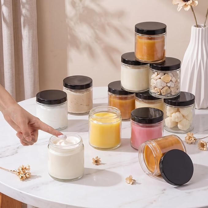 Norme 24 Pieces 16 oz Glass Jars with Lids Empty Storage Containers Leakproof Round Cosmetic Jars for Storing Lotions Powder Ointments Making(Transparent)