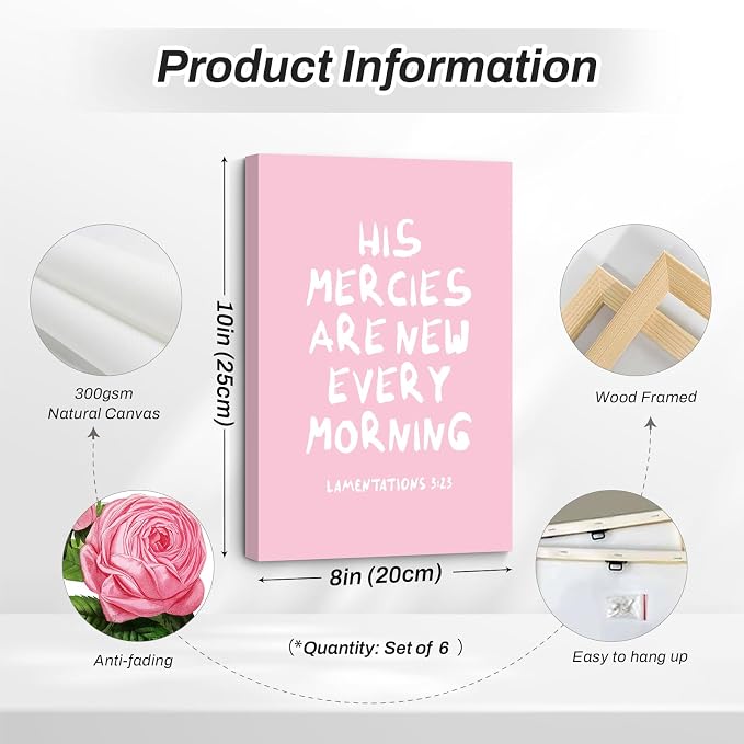 Christian Wall Art Decor Bible Verses Poster Girl Preppy Canvas Room Decor Pink Blue Scripture Wall Art Coquette Floral Bow Aesthetic Prints Trendy Artwork for Girl Bedroom 8x10x6 Inch Wrapped Canvas