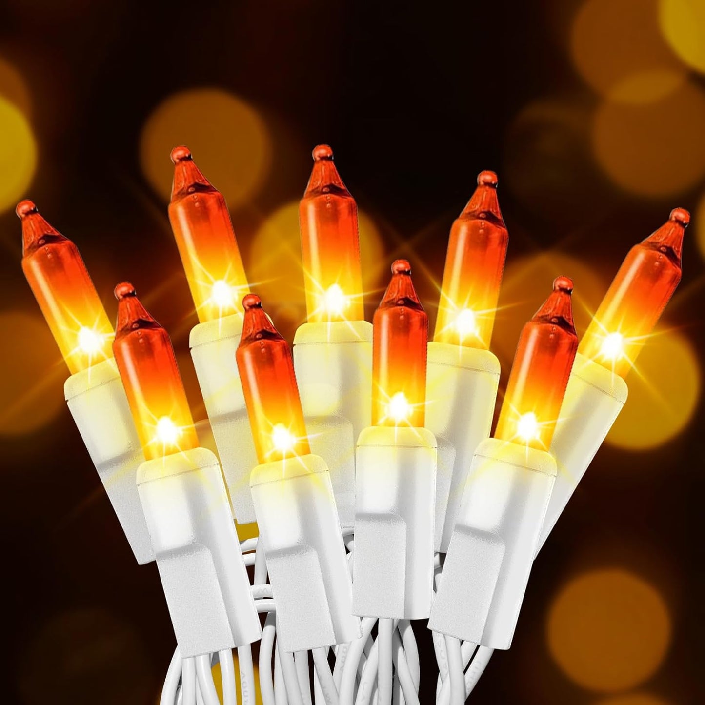 Christmas Mini String Lights Orange, 25FT 100 Count Incandescent Connectable Halloween Lights, UL Listed Waterproof Christmas Decorations for Indoor Outdoor Party Home Garden Decor, White Wire