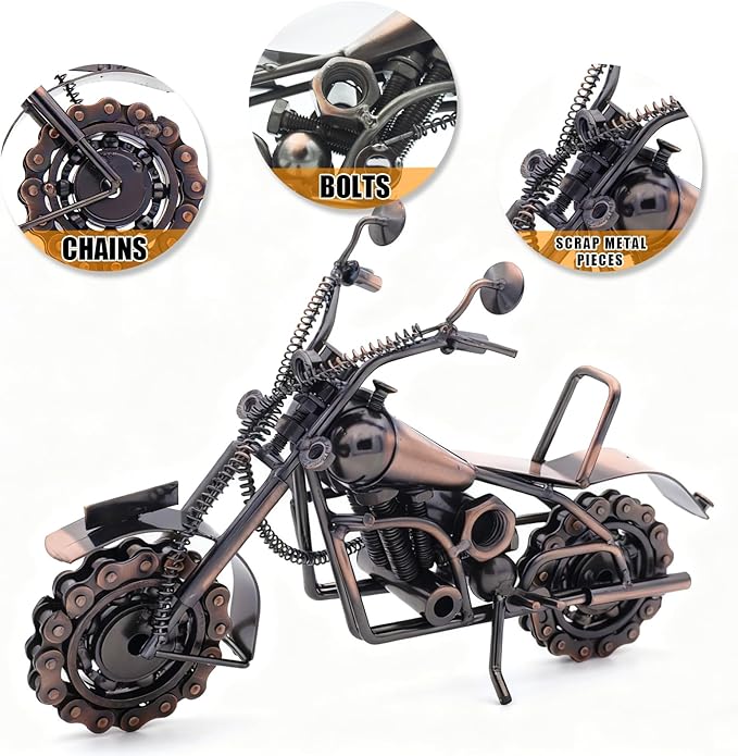 Motorcycle Gifts for Men Women, 12" Metal Motorcycle Sculpture, Fathers Day Birthday Gift for Dad Husband Biker Enthusiasts, Industrial Man Cave Home Garage Office Decor
