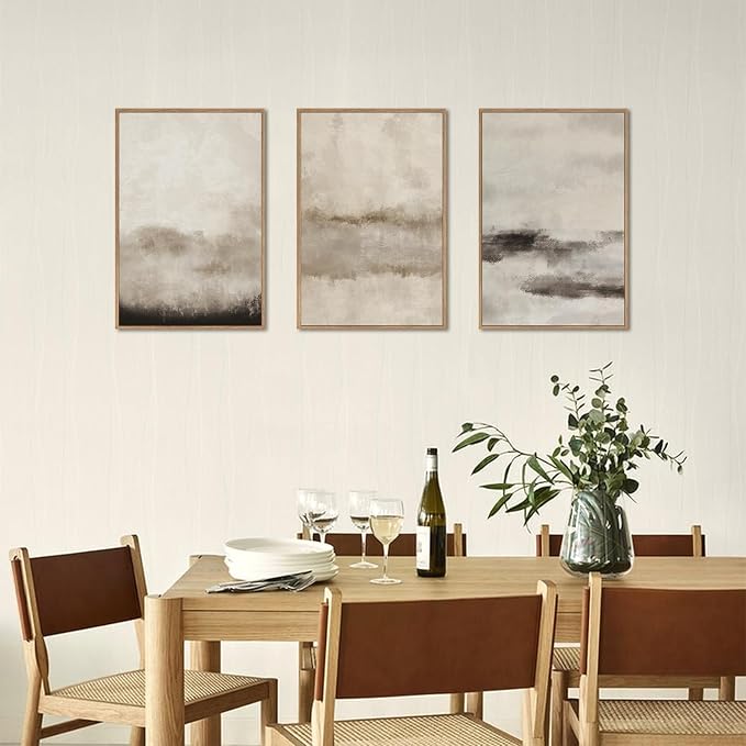 HPINUB Large Abstract Framed Canvas Wall Art Set,Minimalist Beige Gray Pastel Watercolor Wall Decor,Modern Illustration Neutral Art Painting for Living Room,Bedroom,Dining Room,Office -24"x36"x3