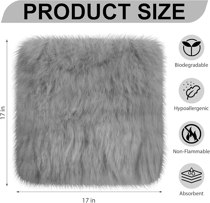 Drydiet 2 Pcs Natural Sheepskin for Bed Sores and Skin Imitation Wool Medical Sheepskins with Non-Slip Back for Pain Relief and Discomfort, Wool Seat Pad, 17 in x 17 in(Square,Grey)