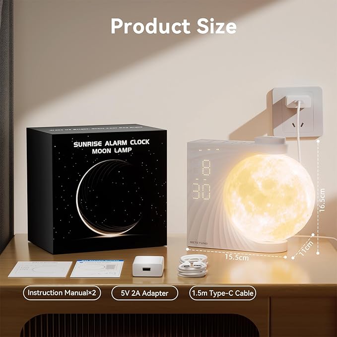 Sunrise Alarm Clocks for Heavy Sleepers,Night Lamp Clocks for Bedrooms with Moon Light,10 Light Effects,30/60/90 Timer,10 Sleep Nature Sounds,15 Ringtones,12 Volume Control with Snooze Function