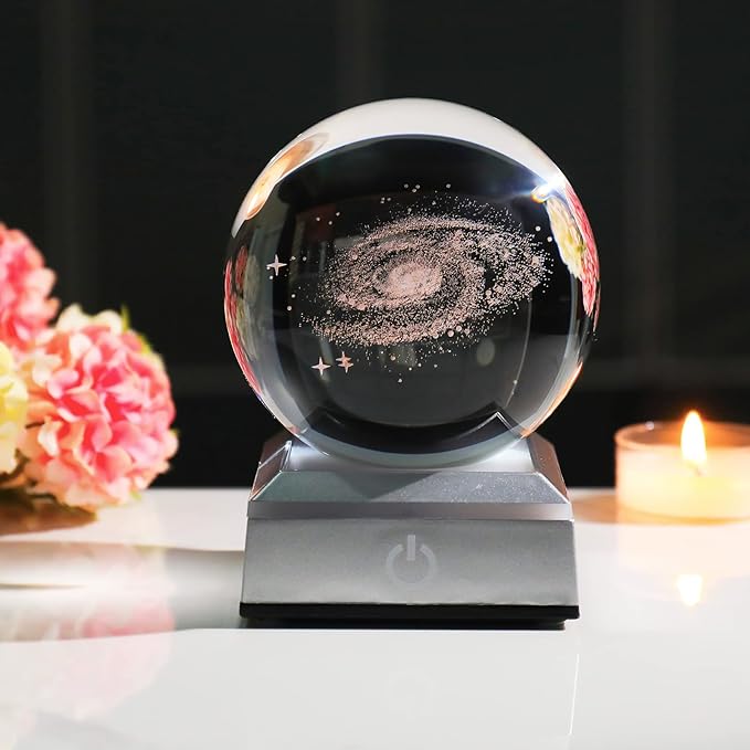 3.15 Inch 3D Galaxy Planet Glass Ball with Light Lamp Astronomy Gifts Ideas for Boyfriends Kids, Science Space Universe Art Model Home Decor
