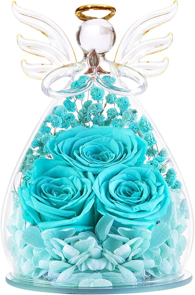 Beferr Mothers Day Mom Birthday Gifts for Women, Fresh Flowers for Delivery Forever Preserved Rose in Glass Angel Figurine, Anniversary Christian Real Rose for Grandma Nana Wife Mum from Daughter Son
