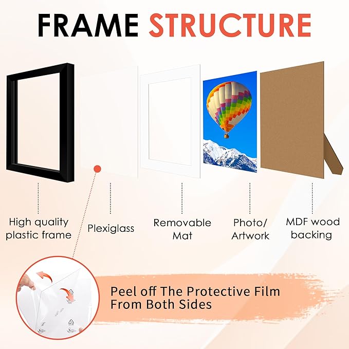 FIXSMITH 5x7 Picture Frame Set of 6, Black Photo Frames Bulk with HD Plexiglass, Display Pictures 4x6 with Mat or 5x7 Without Mat, Multi Picture Frames Collage for Tabletop or Wall Display