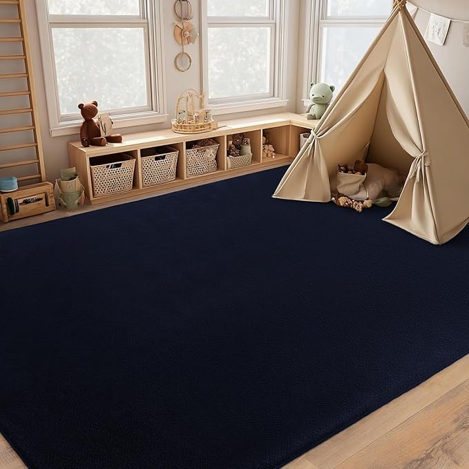 qulint Modern Rug for Living Room Bedroom 5x8, Navy Blue Kid Room Rug Soft Washable Thickened Memory-Foam Indoor Rug, Minimalist Solid Non Slip Carpet for Nursery Office Dorm Home Decor