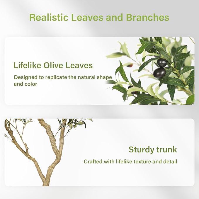 FEELEAD 8ft Artificial Olive Tree – Large Faux Olive Plant Indoor with Pot, Lifelike Olive Trees Artificial Indoor, Tall Fake Olive Tree for Living Room Decor