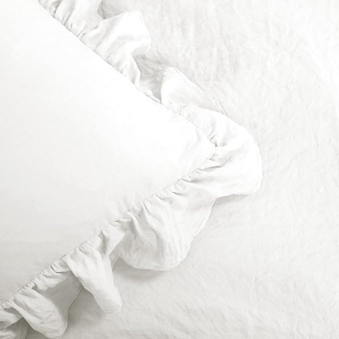 Lush Decor Reyna Ruffle Comforter Set - 3 Piece Full/Queen Size Ruffle Comforter Set - Elegance for Bedroom - Full/Queen, Pure White
