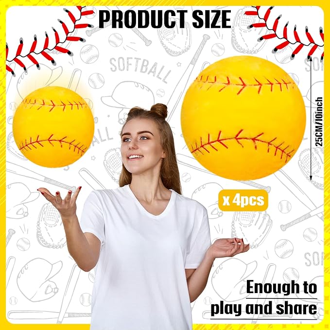 Gerrii 4 Pcs Softball 3D Sports Pillow Fluffy Plush Stuffed Throw Pillow Sport Theme Plush Stuffed Cushion Gift Decor (Softball)