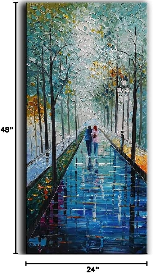Tyed Art- 48x24inch Wall Art Landscape Oil Painting,Modern Textured Trees Abstract Wall Art Paintings,Wall Art for Living Room,Bedroom Office Wall Decor,Framed Canvas Wall Art