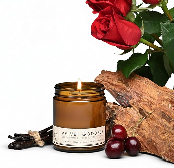 Bia Candle Co Velvet Goddess Soy Candle, Cherry Jasmine Amber Scent, Rose Vanilla Cassis, Perfume Inspired, Hand Poured USA, High Fragrance Load, Lead-Free Wick, Reusable Jar, 7 oz