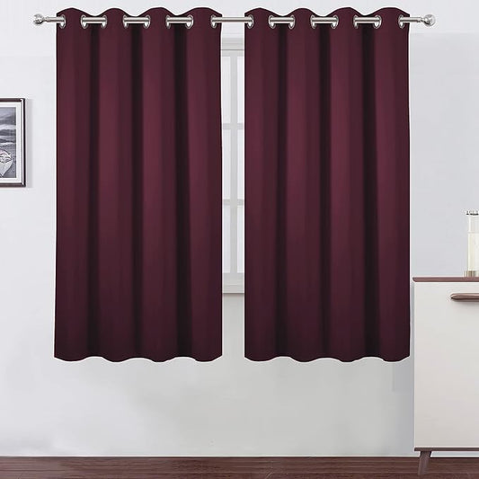 LEMOMO Burgundy Red Blackout Curtains 66 x 63 Inch Length/Set of 2 Curtain Panels/Thermal Insulated Room Darkening Blackout Curtains for Bedroom