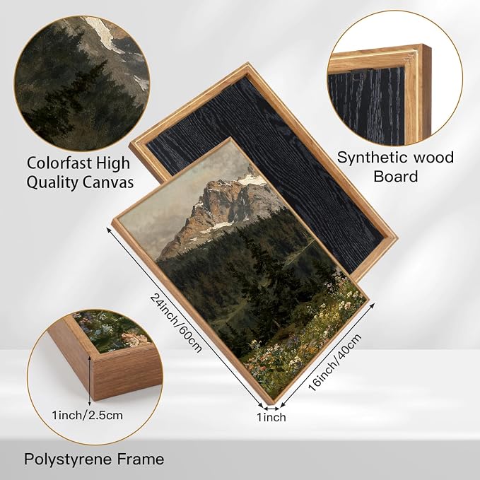 TOARTi Large Framed Snowy Mountain Forest Canvas Wall Art Set,Woodland Forest Lake Landscape Wall Decor,Modern Natural Green Wildflower Art Prints for Farmhouse Living Room Bedroom Office-16”x24”x3