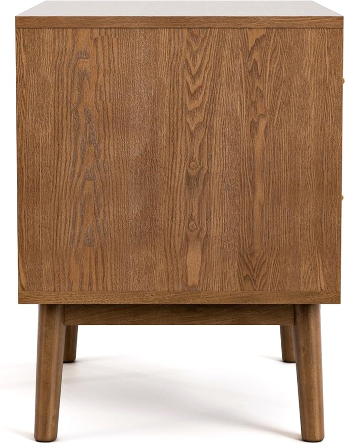 Furniture of America Wyatt Modern Solid Wood Nightstand with Drawers and Round Tapered Legs, Small Bedside Table, Wooden Night Stand for Bedroom, Guest Room, Dorm, Walnut