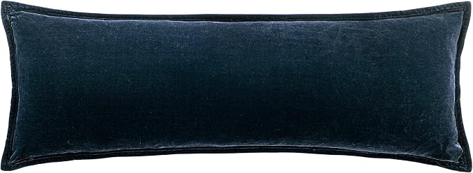 HiEnd Accents Stella Faux Silk Velvet Lumbar Pillow, 14x42 inch, Midnight Blue, Romantic Western Modern Traditional Style Luxury Bedding, Decorative Throw Pillow