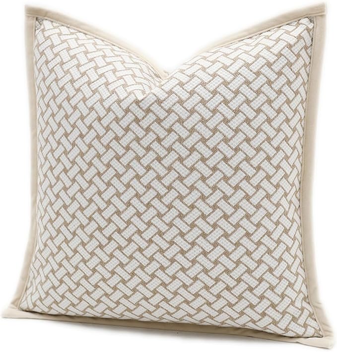 Croker Horse 22x22'' Inches Throw Pillow Cushion Cover - Grid Pattern Chenille Jacquard Embroidery Luxury Modern Style Couch Sofa Pillow for Living Room Bedroom