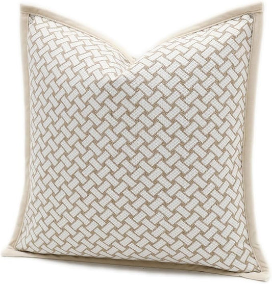 Croker Horse 22x22'' Inches Throw Pillow Cushion Cover - Grid Pattern Chenille Jacquard Embroidery Luxury Modern Style Couch Sofa Pillow for Living Room Bedroom