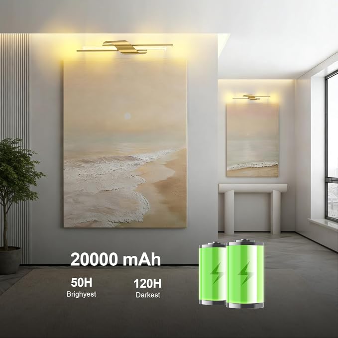 camuucci Battery Operated Wall Sconces Set of Two,Modern Wireless Wall Lights,LED Rechargeable 20000mAh Not Hardwired Remote Control Dimmable Wall Lamp Fixtures for Bedroom Gold 25 Inches