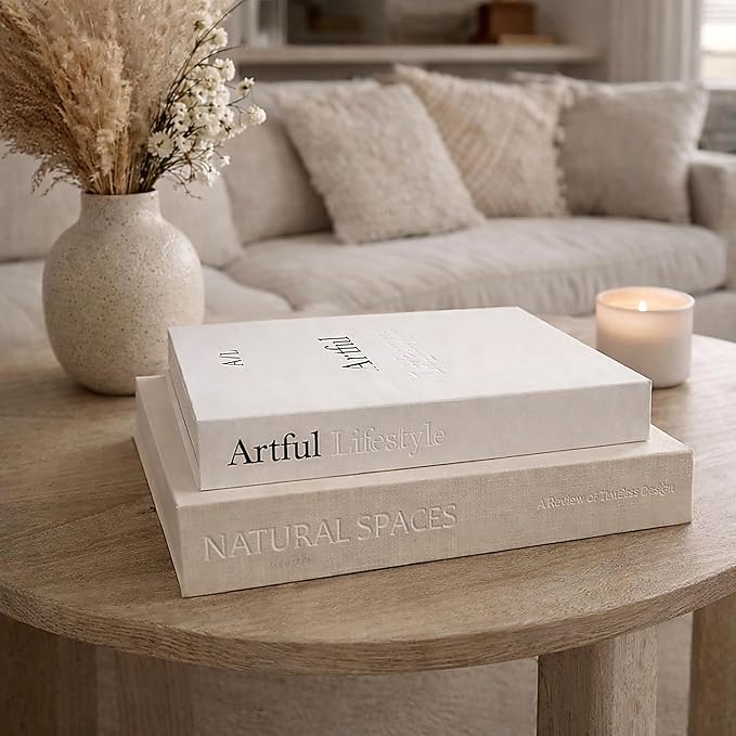 Jas & Jax Decorative Books - Set of 2 Faux Books for Coffe Table, Bookshelf or Mantel Decor - Modern Home Decoration for Living Room, Entryway & Office - Designer Book Set for Display & Styling