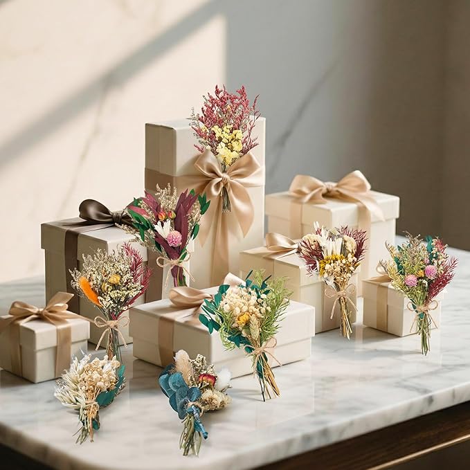 12/24PCS Handmade Dried Flower Bouquet with Stems Natural Dried Wildflowers 7.5 Inch Mini Dry Flowers for Vase Farmhouse Decor, Wedding Styling, Photography Props, Gift DIY(12pcs, Bright)