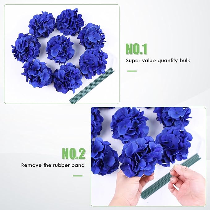 AVIVIHO 65pcs Fake Flowers Royal Blue Hydrangea Artificial Flowers Bulk (Not Squished, No Steaming Need) Silk Flowers with Stems for Wedding Decor,Home,Baby Shower,Table Centerpieces Decoration