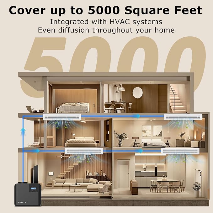 2026 Upgraded HVAC Scent Diffuser Machine Kit, Cover 5000 Sq.Ft, Wi-Fi Control, Scent Air Machine for Home,Waterless Cold Air Aromatherapy Essential Oil Hotel Fragrance Diffuser for Large Room - Black