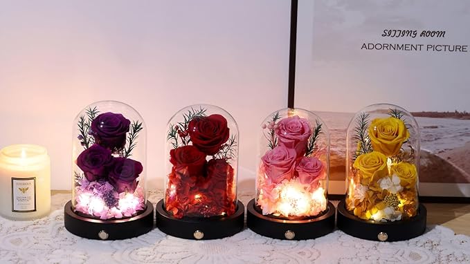 Forever Flowers Gifts for Women,Preserved Roses in Glass Dome, Eternal Flowers for Delivery Prime, Real Pink Roses,Anniversary Birthday Valentines Day Gifts for Wife Her