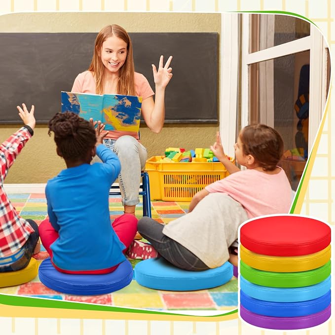 Juexica 6 Pcs Extra Thick Flexible Seating Floor Cushions Assorted Colored Pillow Floor Cushions for Classroom Soft Flexible Seating for Learning Sitting Office School Chair (Multicolor,Round)