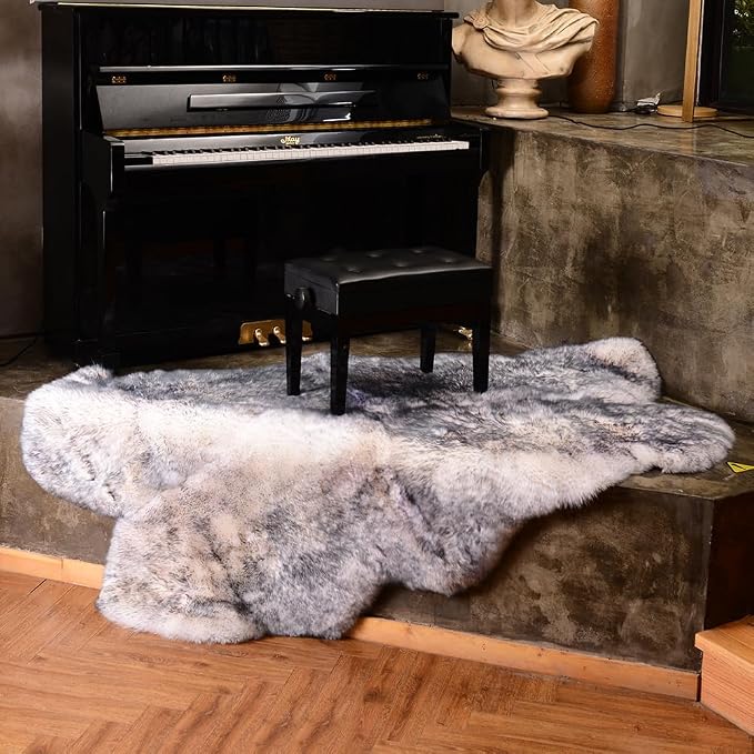 LLB Genuine Sheepskin Area Rug Wool Rug Fur Carpet Fluffy Shaggy Fur Rug for Living Room Kids Bedroom Real Sheepskin Throw Lambskin Rugs Sofa Mat Chair Seat Covers (Snow Grey, 4 x 6 ft Sheepskin)