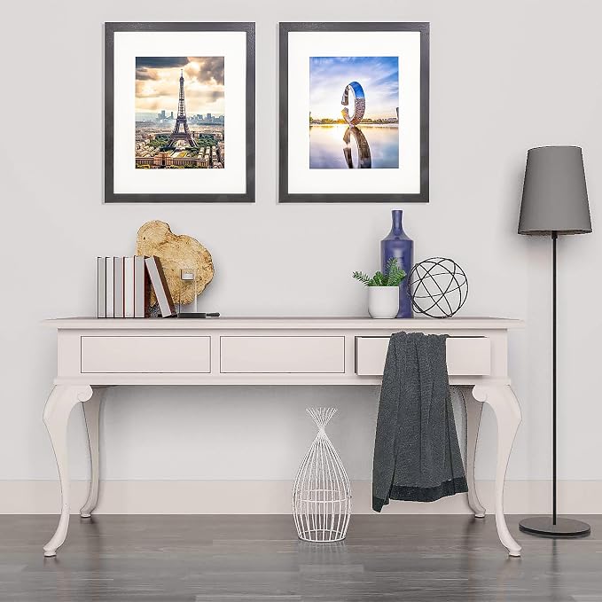 The Display Guys - Black Wooden Minimalist Picture Frames Set - Tempered Glass - 16x20 matted to 11x14 - Wall Hanging - 4-Pack