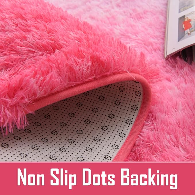 A Nice Night Shaggy Fluffy Faux Fur Area Rug, PinkPurple Tie Dye Star Glitter Printed,Soft, Luxurious Carpet Rugs for Nursery Rug, Bedroom, Living Room,5'x7'