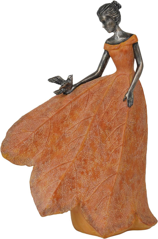 Guichifun Fairy Statue Collection Home Decoration - Orange Leaf Angel Girls Resin Home Decor for Outside or Inside Rustic Garden Outdoor Yard Decorations Figurines Gift 8.5 x 5.25 x 12 Inch