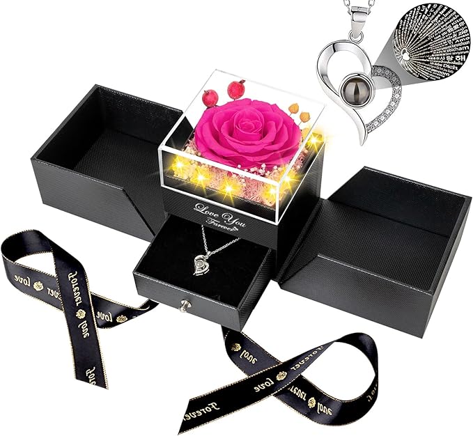 ENERLEAF Preserved Burgundy Real Rose-Eternal Flowers Rose Gifts for Mom Grandma Wife Girlfriend on Mothers Day Birthday
