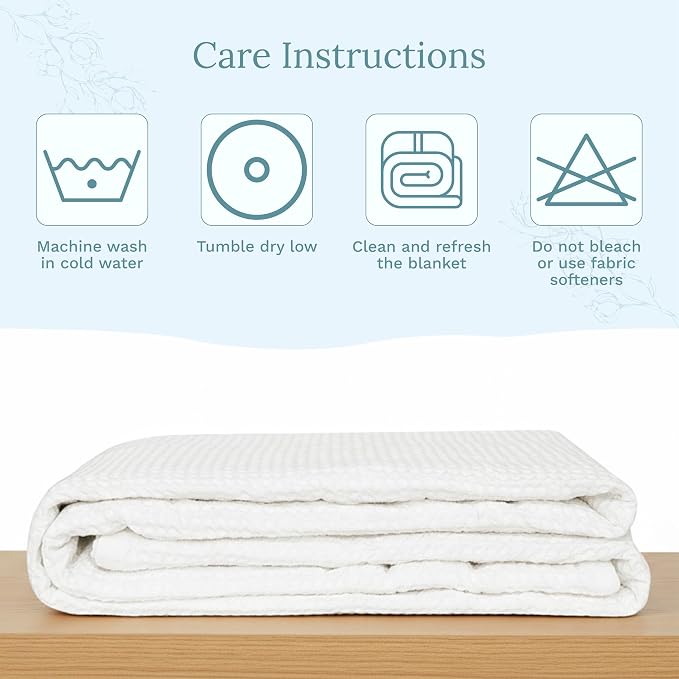 Organic Cotton White King Blanket - 100% Cotton, Waffle Weave, Breathable Bed Blanket - Extra Large, Lightweight, Premium Cotton Blanket - 108”x92” (White - King/California-King)