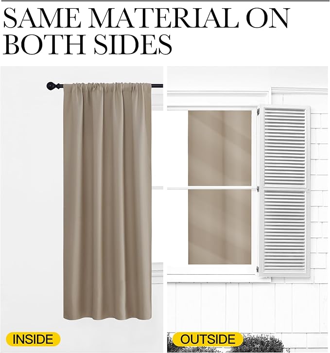 NICETOWN RV Blackout Curtains for Camper Windows, Taupe, 42" x 36", Set of 2, Kitchen Curtains, Short Blackout Drapes, Thermal Insulated Rod Pocket Window Treatment Draperies for Nursery