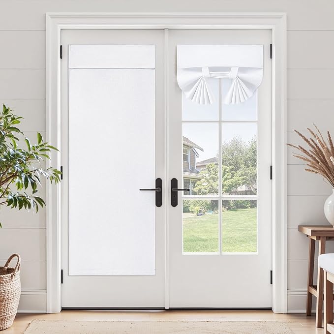 HOMEIDEAS 100% Linen Blackout Sidelight Curtains for Front Door, Side Door Window Curtains, Small Window,Thermal Insulated Covering, 1 Panel, W12 X L40 Inch, White