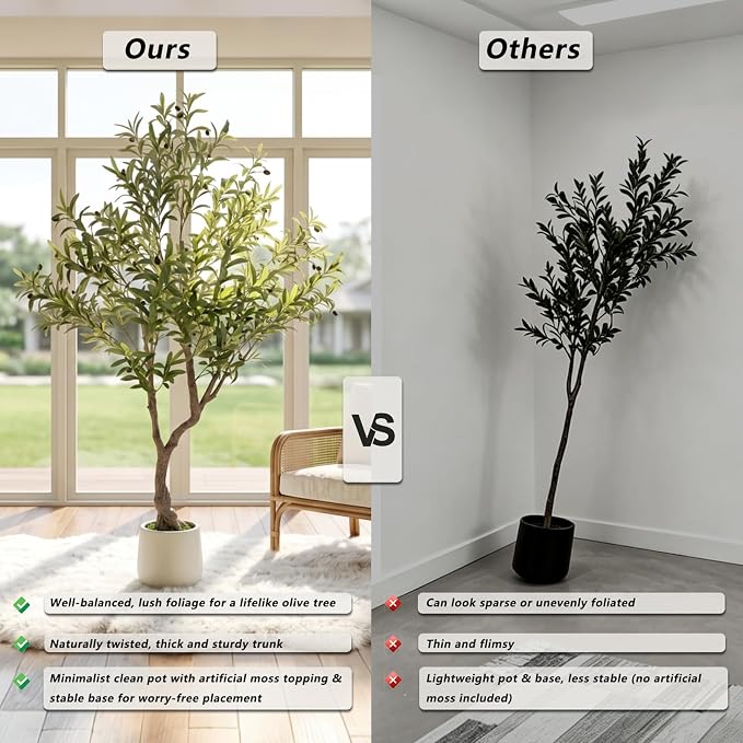 LYLYFAN Olive Tree Artificial Indoor 6FT Faux Olive Tree with White Tall Planter, Fake Olive Tree with Realistic Branches and Lifelike Fruits for Home Office Decor