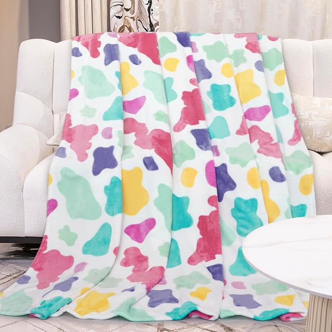 Rainbow Blanket for Girls Boys Easter Basket, Soft Cozy Warm Colorful Fleece Throw Blanket for Bed Couch, Boho Home Room Decor, Rainbow Gifts for Kids Birthday 50"x60"