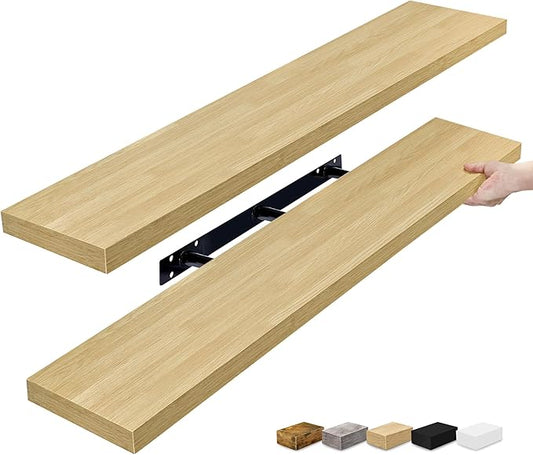 Sorbus Floating Shelves for Wall - 48 Inch Long Bathroom Shelves, Wall Decor for Bedroom, Kitchen, Living Room & Book Storage - Mounted Floating Shelf with Invisible Brackets (Maple Wood, 2 Pack)