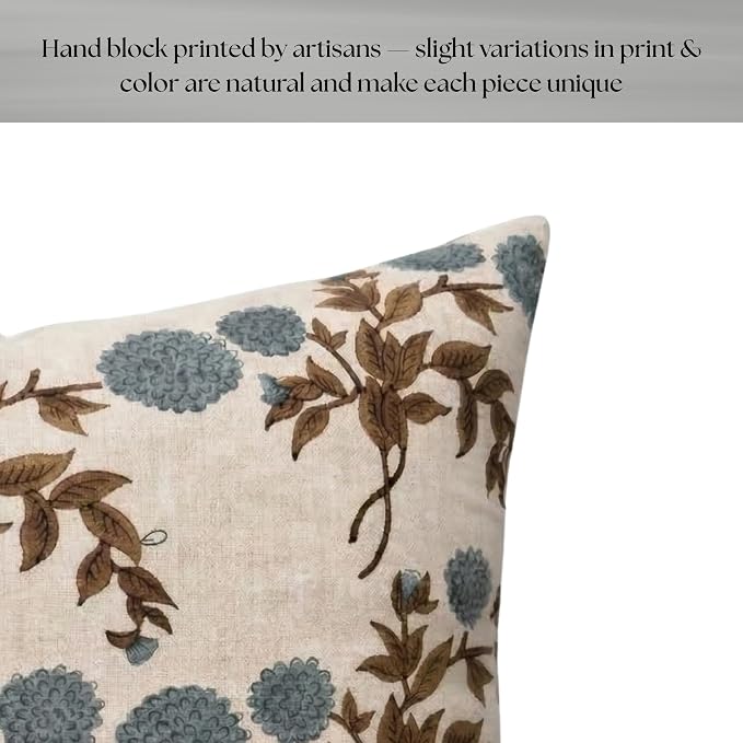 Linen Blue Throw Pillow Covers 18x18 inch Floral Pillows Spring Decorative Pillow Covers for Living Room Bedroom